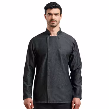 Kockrock med mandarinkrage i andningsbart denim | Premier