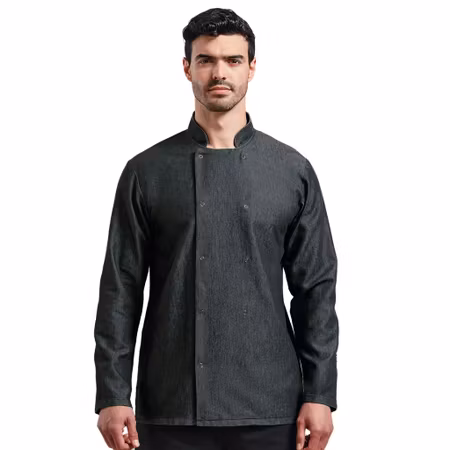 Kockrock med mandarinkrage i andningsbart denim | Premier