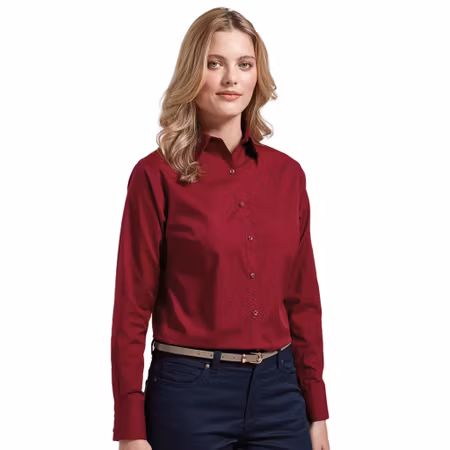 Poplinblus med lång ärm för dam | Premier