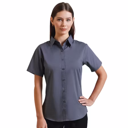Poplinblus i bomull och polyester med kort ärm för dam | Premier