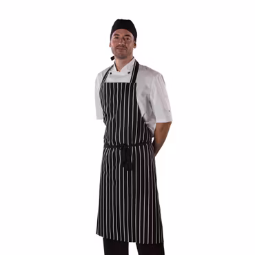 Randigt förkläde i bomull med justerbar halsrem | Dennys London