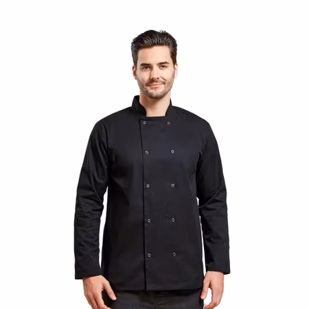 Mjuk och slitstark kockjacka med tryckknappar i metall | Premier