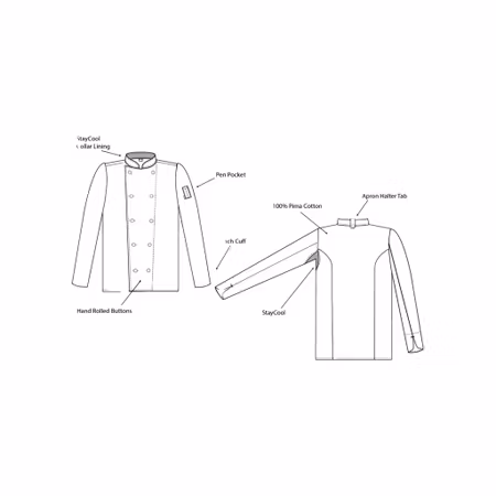 Kockrock långärmad i bomull med StayCool® | Le Chef Professional