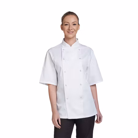 Kortärmad kockrock med mandarinkrage och tryckknappar | Dennys London