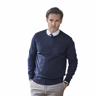 Stickad tröja i merinoblandning med rund hals | Tee Jays