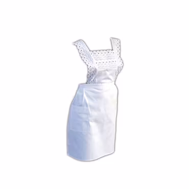 Vitt förkläde med spetsdetaljer och ficka i bomull och polyester | Confecciones J. Garcia