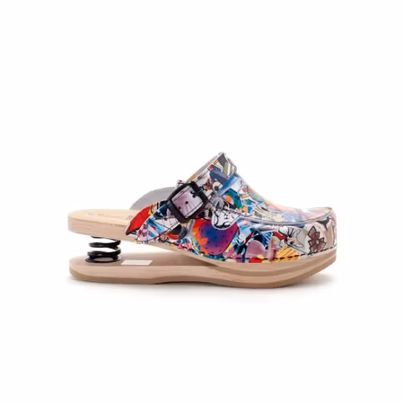 Trätofflor Baldo med fjäderdämpning och unika mönster i läder och bokträ | West Rose