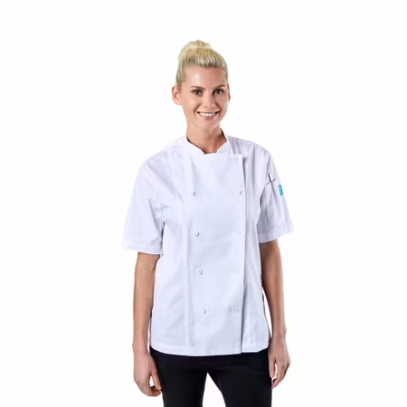 Avery damkockrock i fin twill med kort ärm och ventilationshål | BlueCut