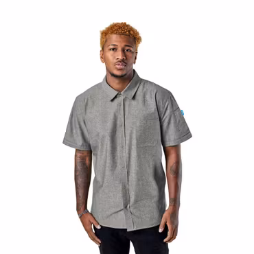 Logan kockskjorta med mässingsknappar – unisex | BlueCut