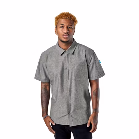 Logan kockskjorta med mässingsknappar – unisex | BlueCut