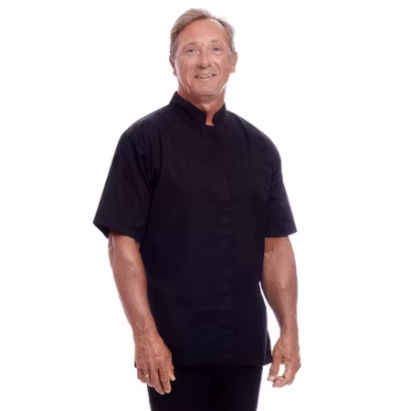 Modern svart kockrock med kort ärm i twill för herr | Magnum