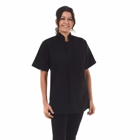 Figurnära svart kockrock i twill med kort ärm för dam | Magnum