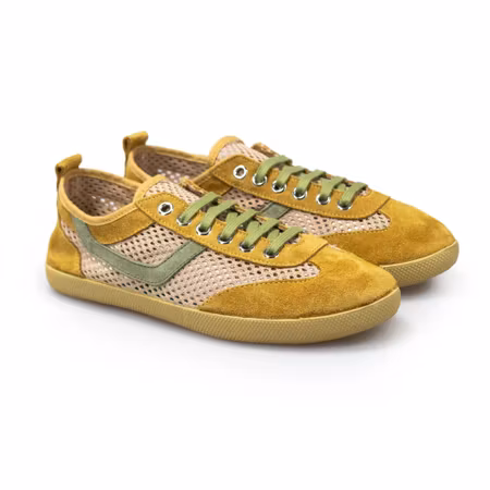 Gula sneakers i mesh med läderdetaljer för dam | Calzame