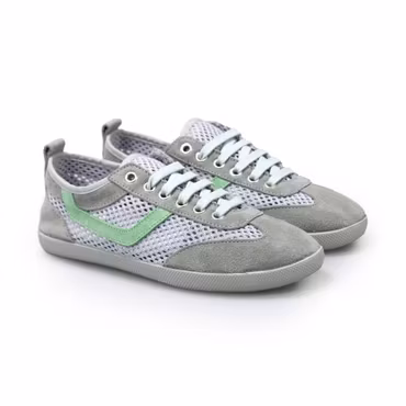 Gråa sneakers i mesh med läderdetaljer för dam | Calzame