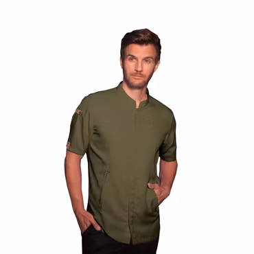 Mossgrön kockjacka i återvunnen polyester med ventilerande ryggpanel för herr | Karlowsky