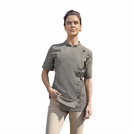 Kortärmad jeansinspirerad kockjacka i twill med modern passform dam | Karlowsky