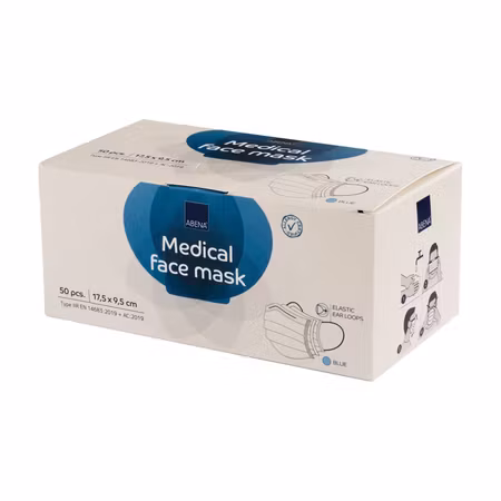 Medicinskt munskydd typ IIR med elastiska öronband, 3-lager | Abena