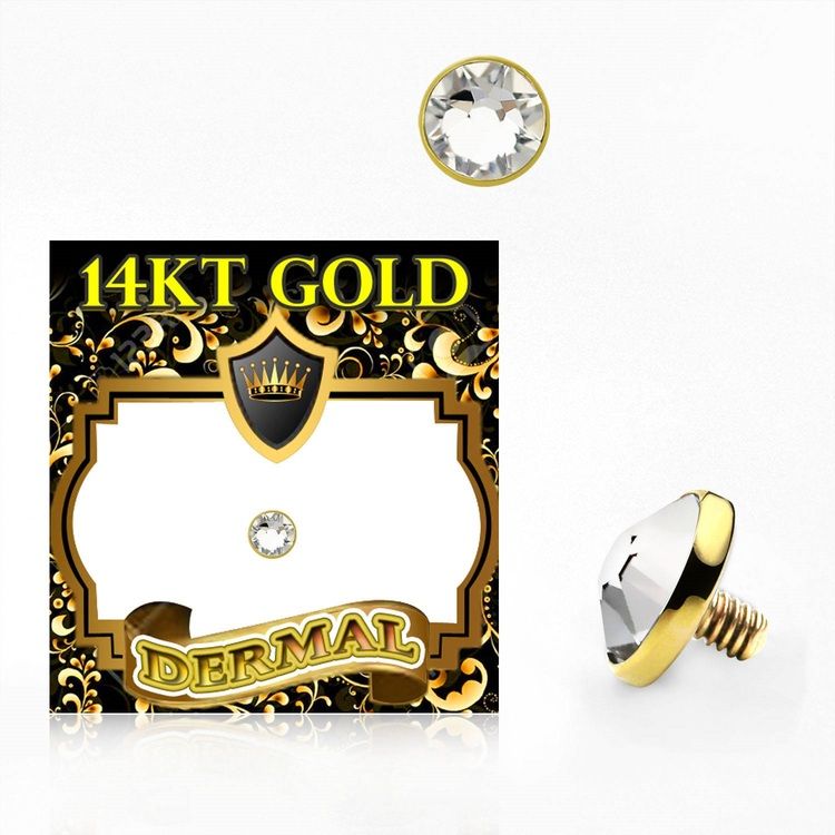 Dermal Topp i äkta 14 karat guld med 5mm klar crystal