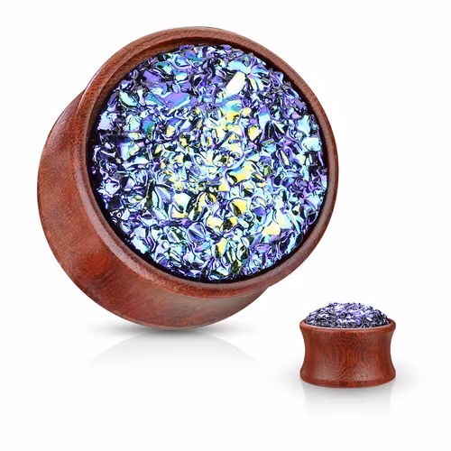 Träplugg med blått glitter