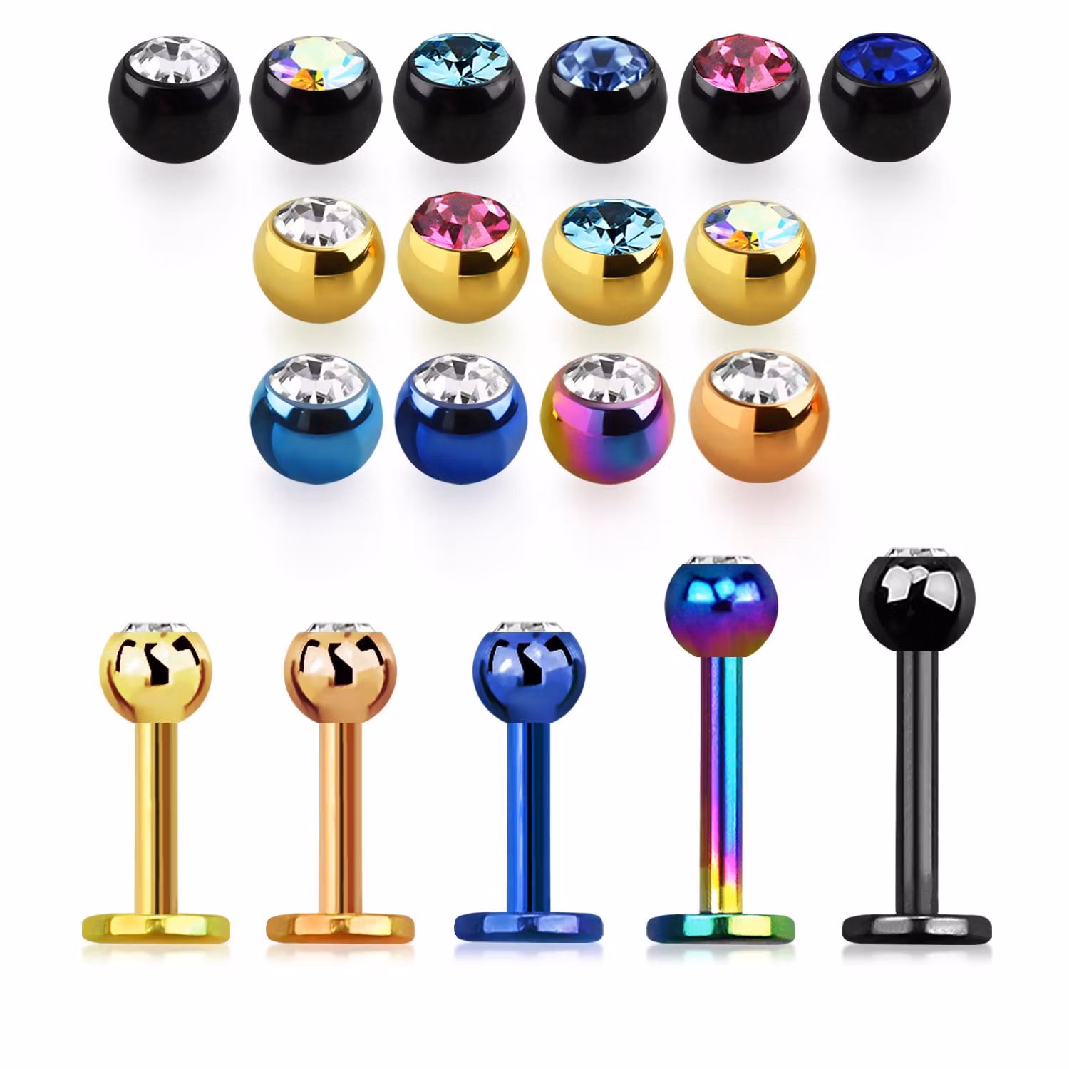 Eloxerad labret 1.2mm med 2.5mm crystalkula