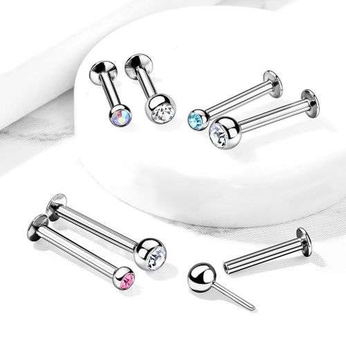 Threadless labret i 316L kirurgiskt stål 1.2mm med crystalkula