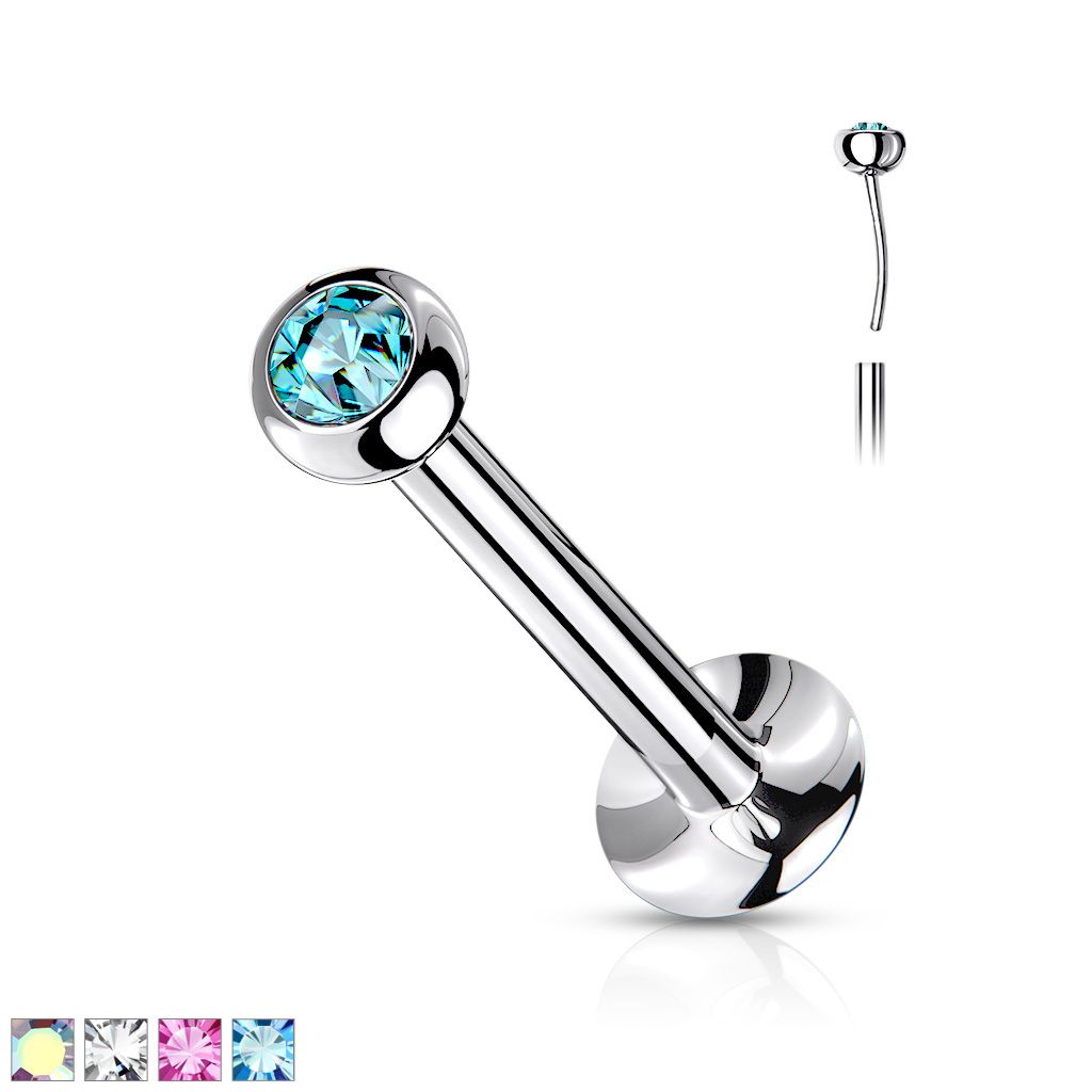 Threadless labret i 316L kirurgiskt stål 1.2mm med crystalkula