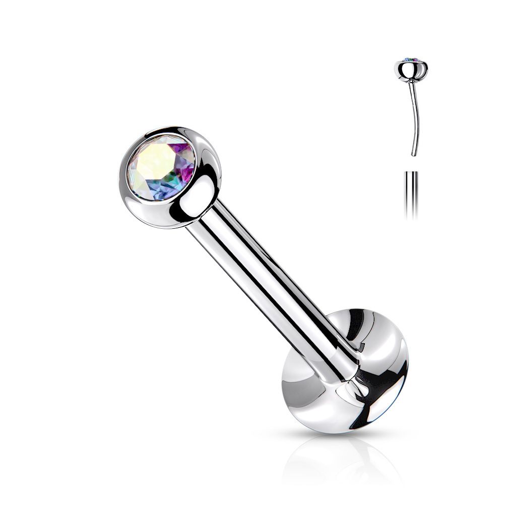 Threadless labret i 316L kirurgiskt stål 1.2mm med crystalkula