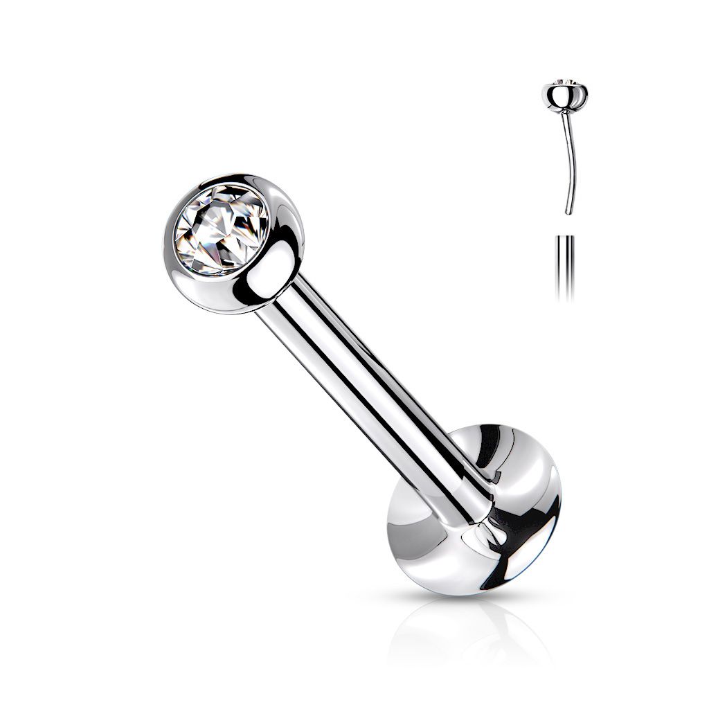 Threadless labret i 316L kirurgiskt stål 1.2mm med crystalkula