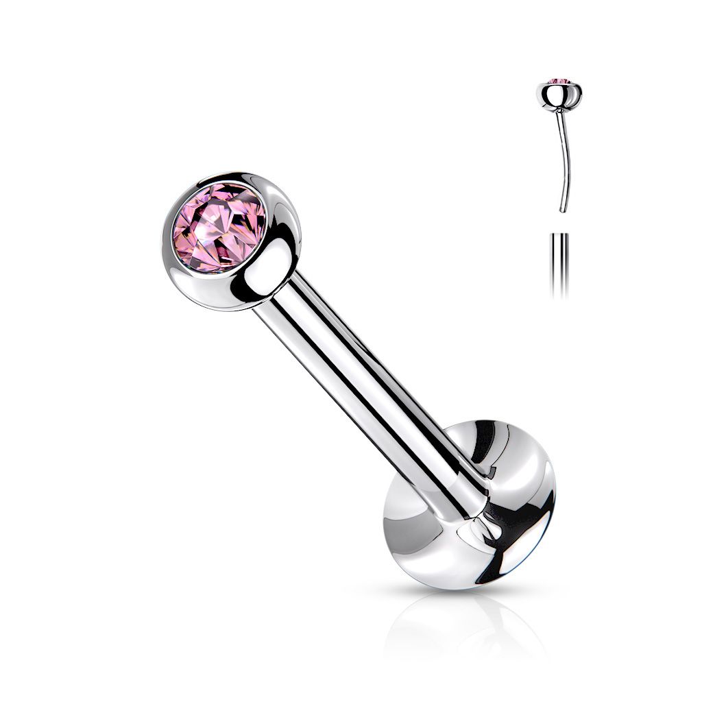 Threadless labret i 316L kirurgiskt stål 1.2mm med crystalkula