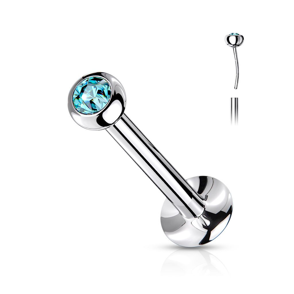 Threadless labret i 316L kirurgiskt stål 1.2mm med crystalkula