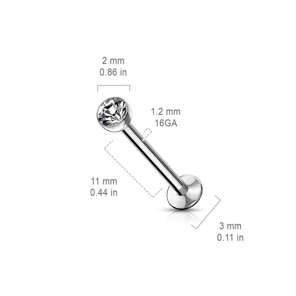 Threadless labret i 316L kirurgiskt stål 1.2mm med crystalkula