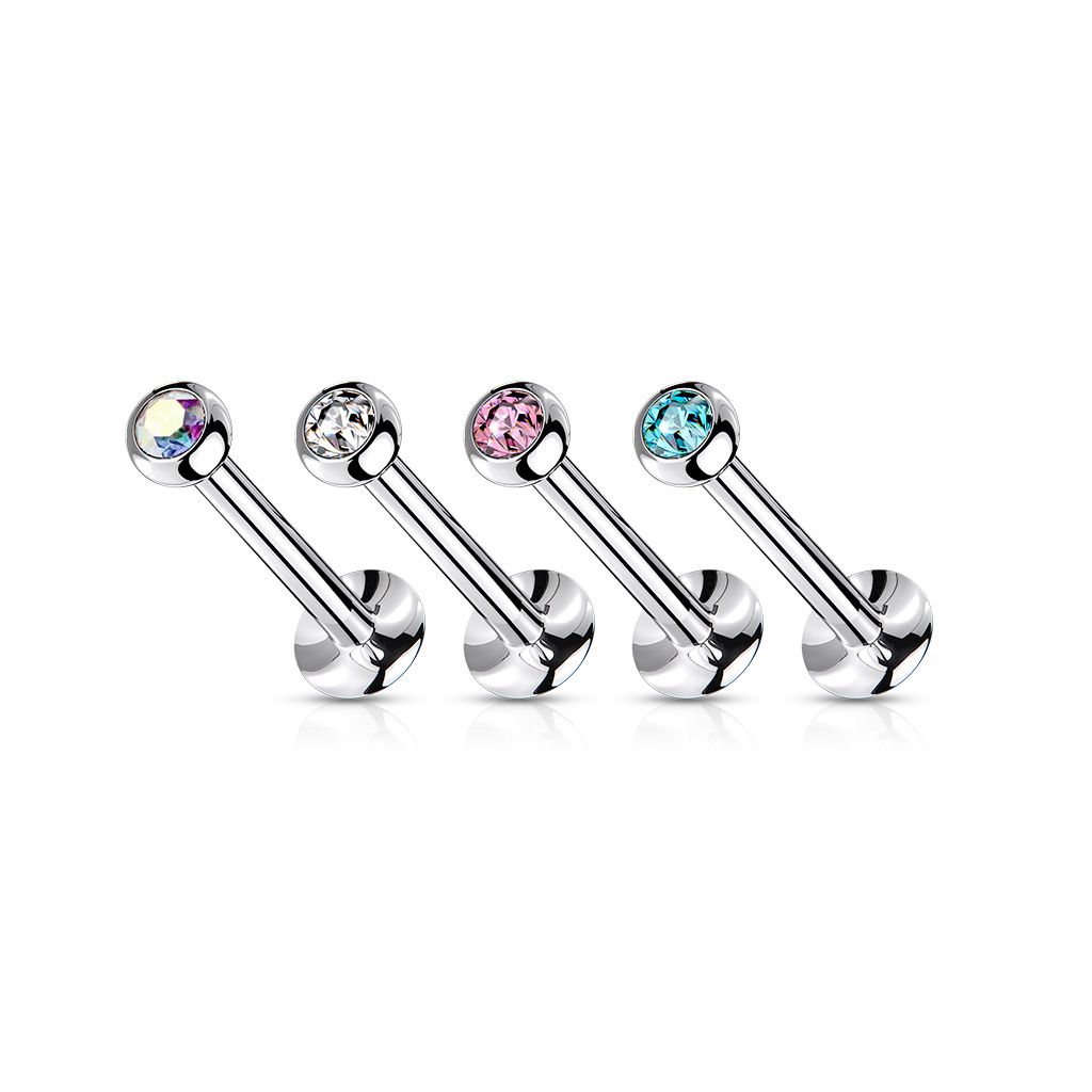 Threadless labret i 316L kirurgiskt stål 1.2mm med crystalkula