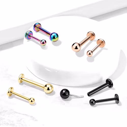 Threadless labret i PVD 316L kirurgiskt stål 1.0mm med 3mm kula