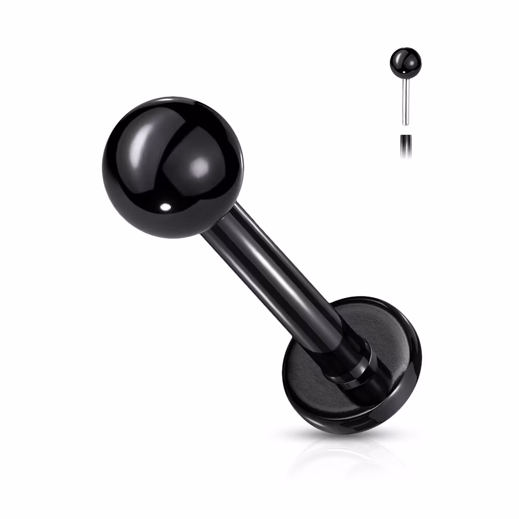 Threadless labret i PVD 316L kirurgiskt stål 1.2mm med 3mm kula