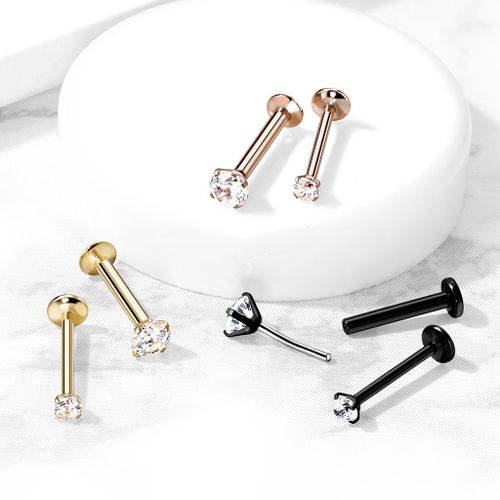 Threadless labret i PVD 316L kirurgiskt stål 1.2mm med 3mm push-pin "prong-set" CZ