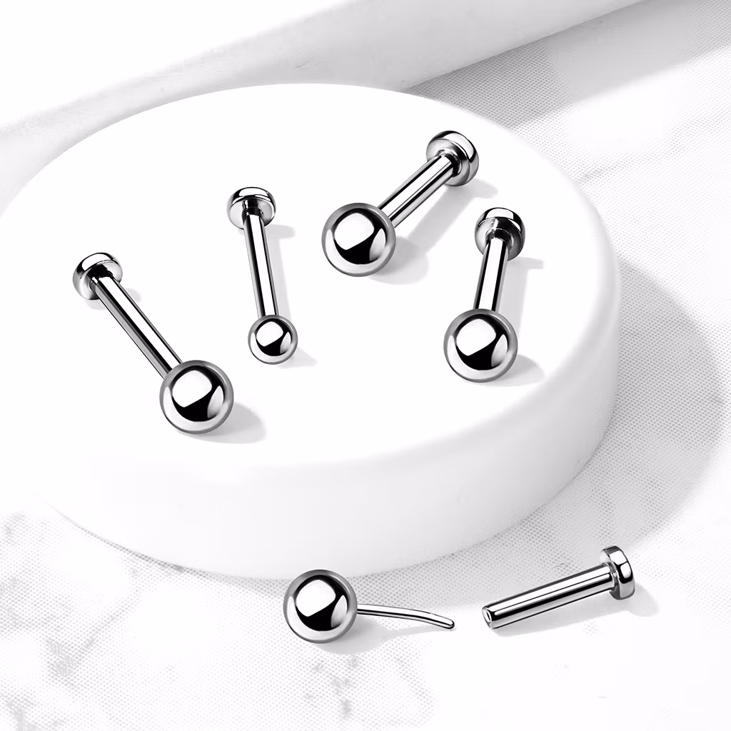 Threadless labret i titanium 1.2mm med push-pin kula