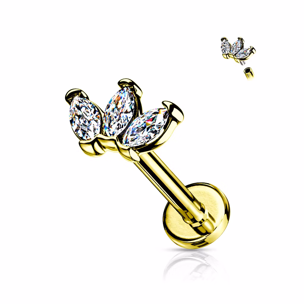 Labret i titanium 1.2mm - 3st navettslipade cubic zirconia