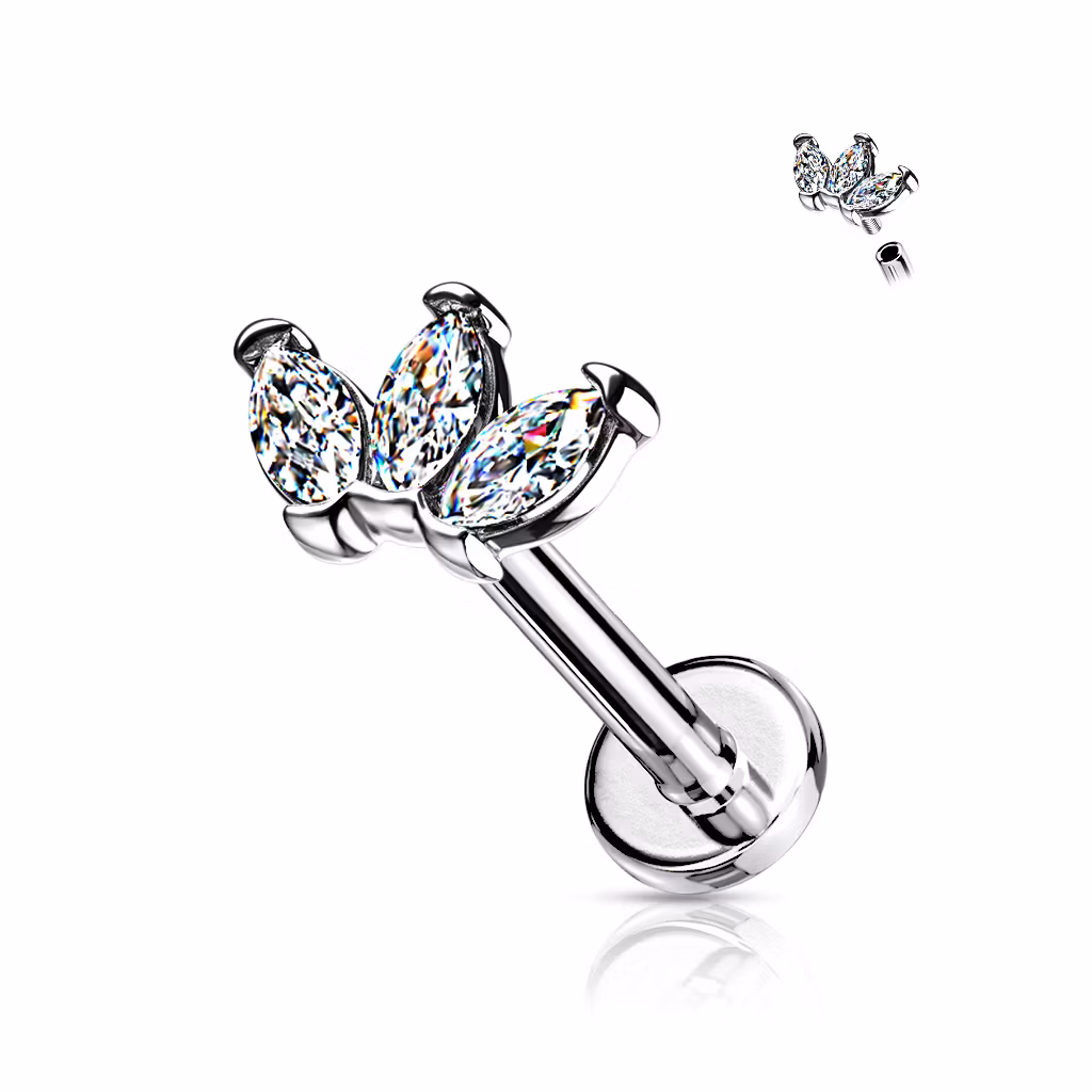 Labret i titanium 1.2mm - 3st navettslipade cubic zirconia