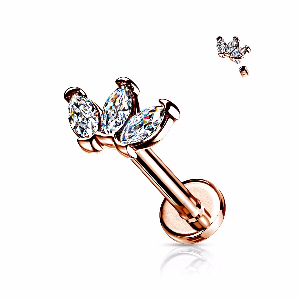 Labret i titanium 1.2mm - 3st navettslipade cubic zirconia
