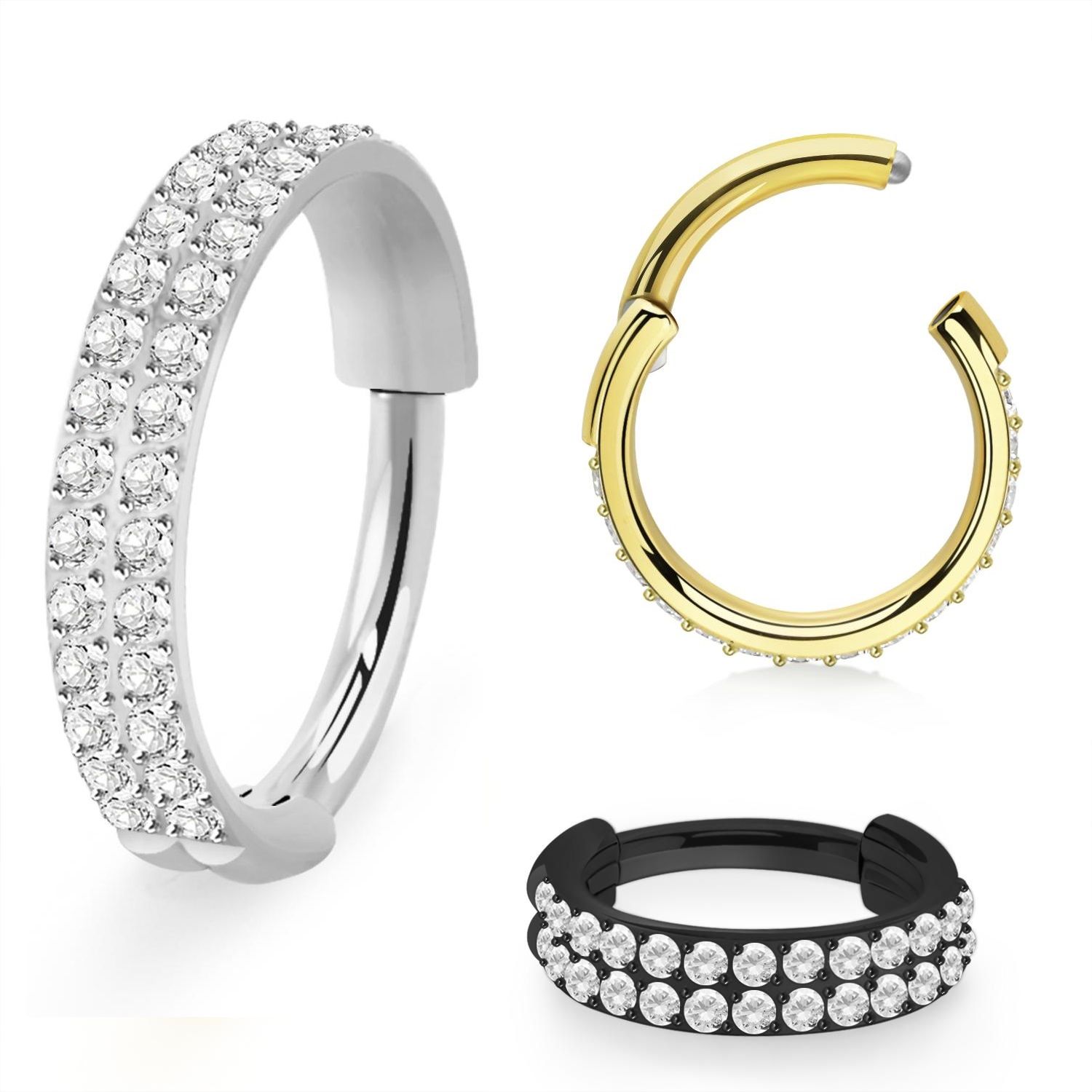 Titanium ring 1.2mm med gångjärn och dubbla rader CZ stenar på ytterkanten