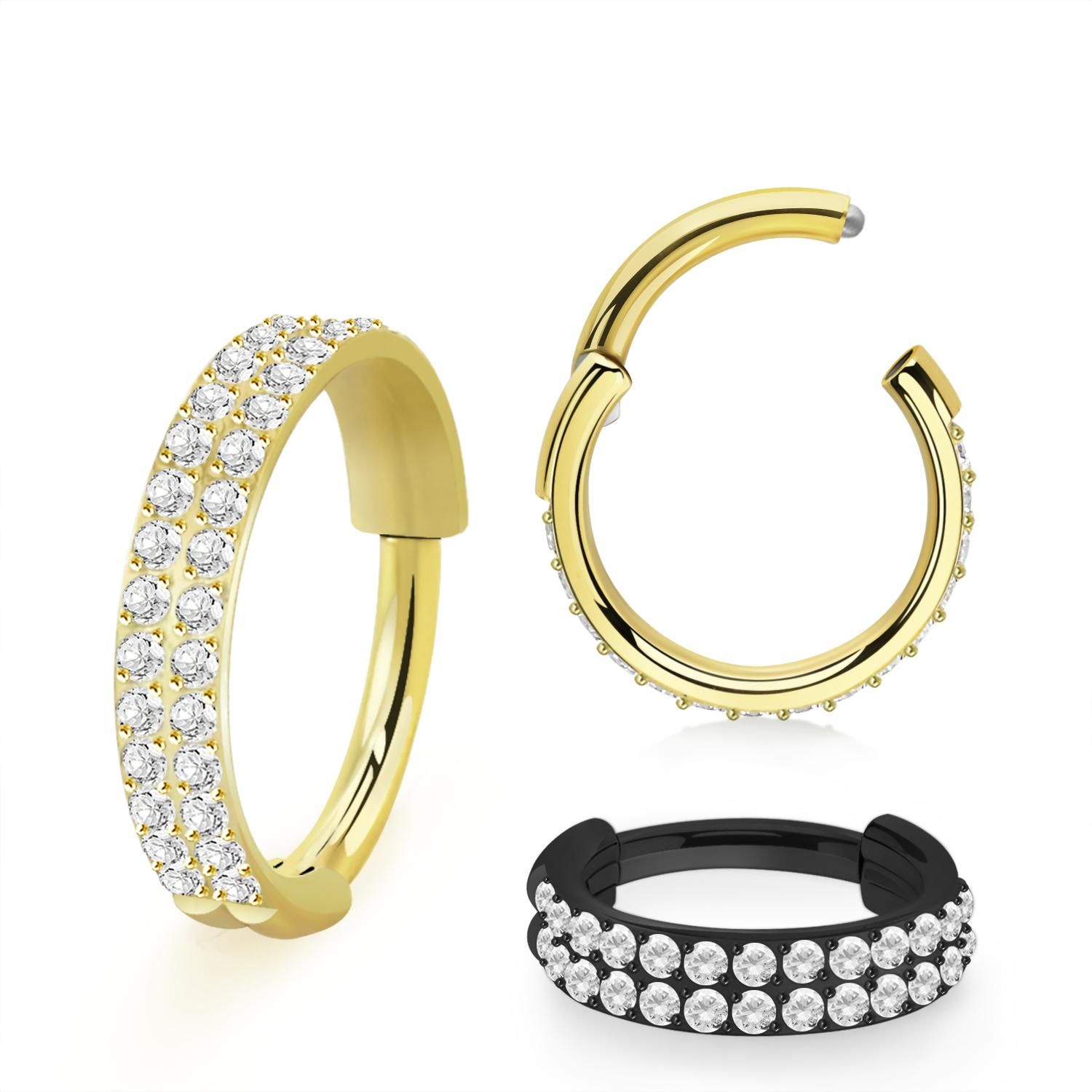Titanium ring 1.2mm med gångjärn och dubbla rader CZ stenar på ytterkanten