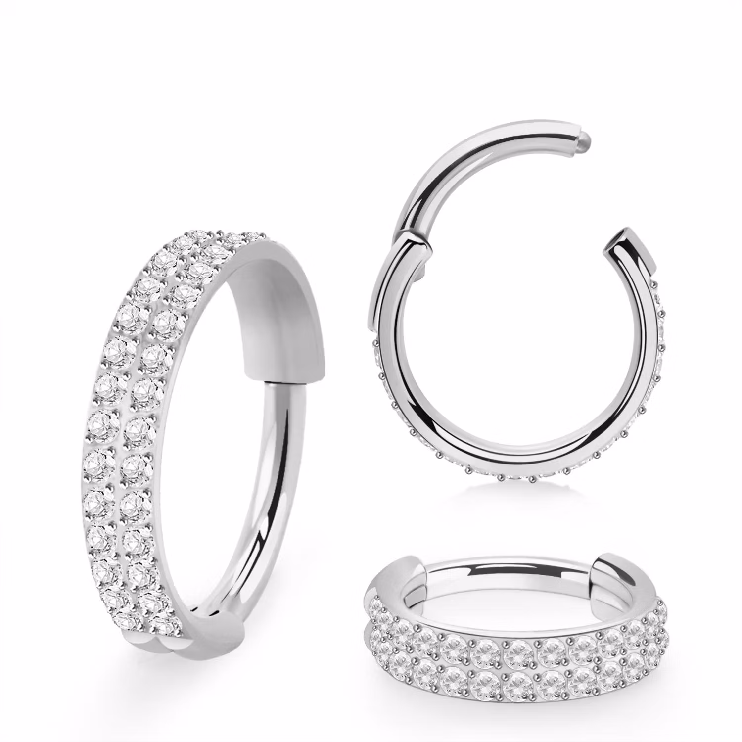 Titanium ring 1.6mm / 12mm med gångjärn och dubbla rader CZ stenar på ytterkanten