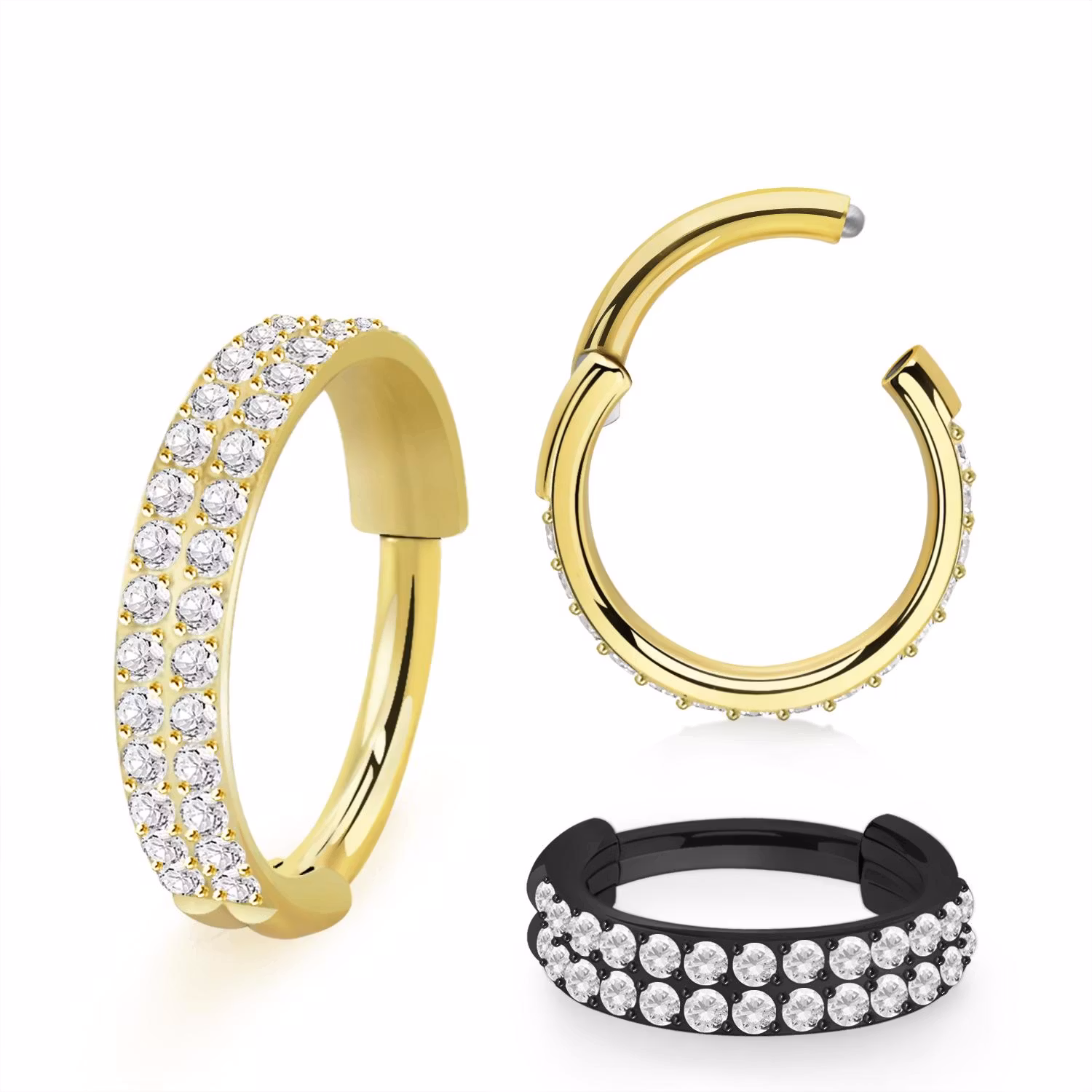 Titanium ring 1.6mm / 12mm med gångjärn och dubbla rader CZ stenar på ytterkanten