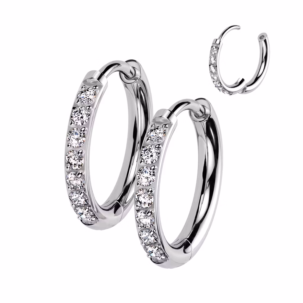 Örhänge / Hoop huggies i kirurgiskt stål - med cubic zirconia (par)