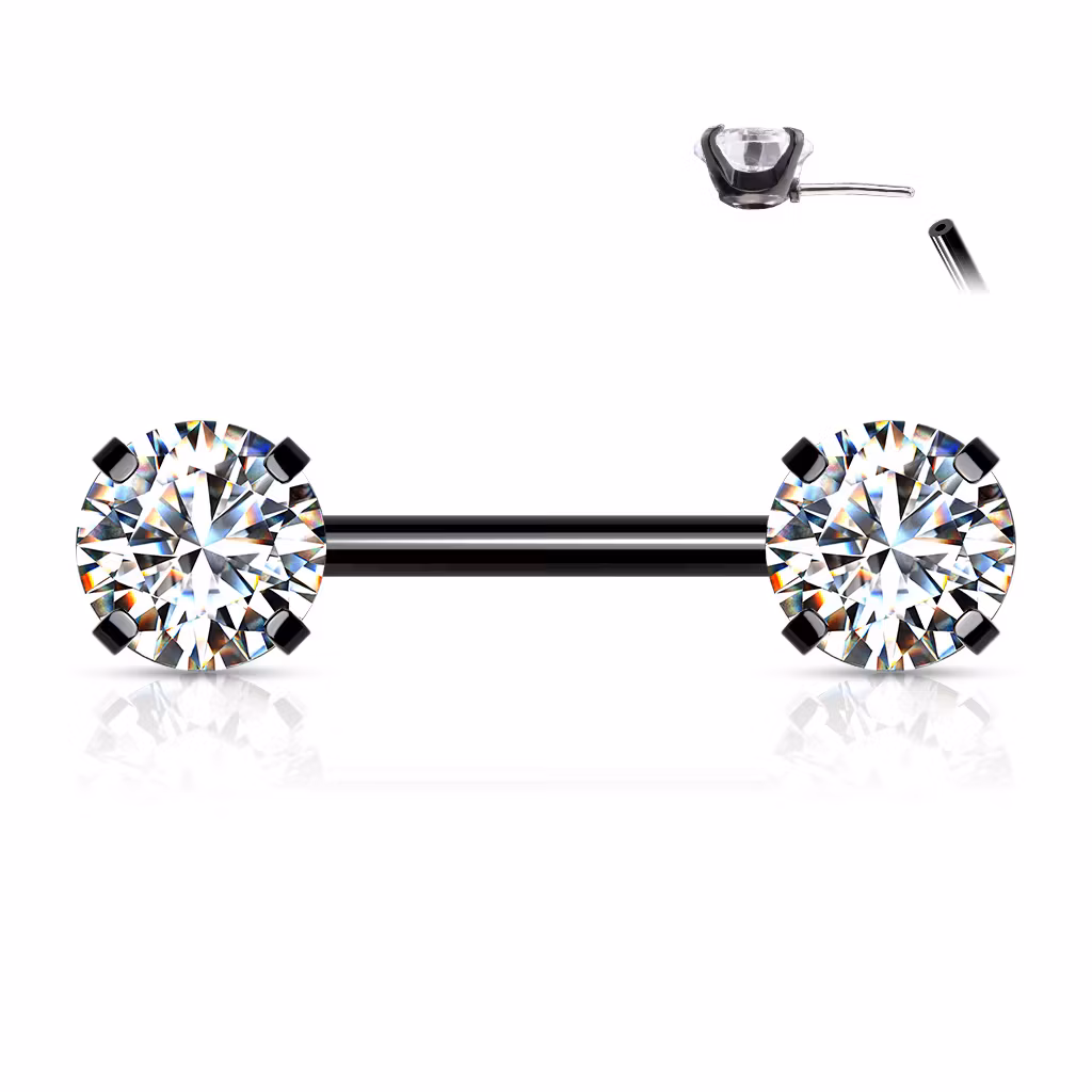 Titanium threadless barbell 1.6mm med 5mm rund prong-set cubic zirconia