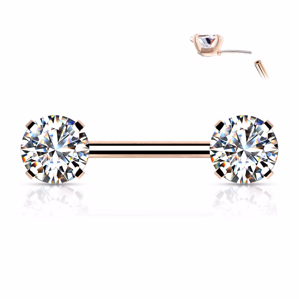 Titanium threadless barbell 1.6mm med 5mm rund prong-set cubic zirconia