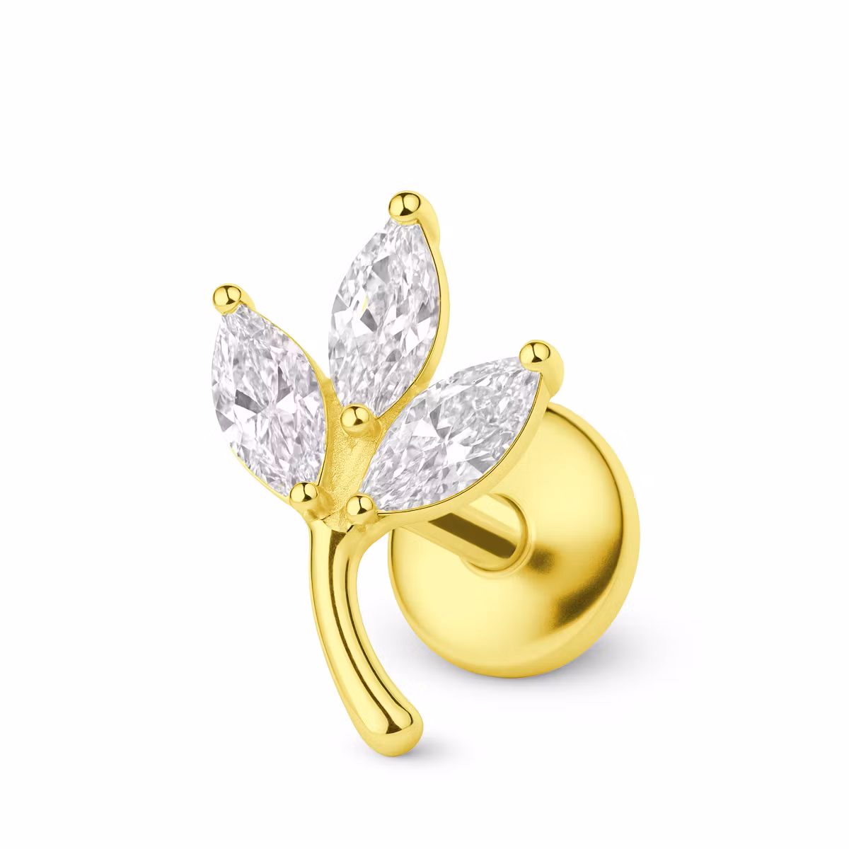 Titanium labret 1.2mm - löv med navettslipad cubic zirconia