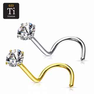 Nässmycke "Nose screw" 1.0mm i titanium med prong-set cubic zirconia