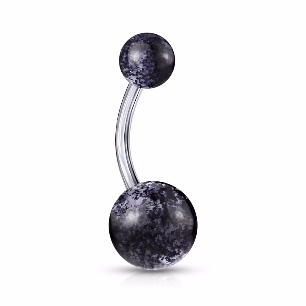 Banana / Navelsmycke i kirurgiskt stål med glitterkulor