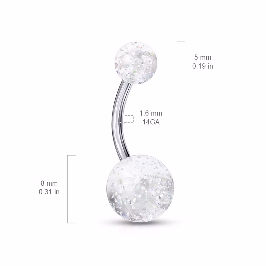 Banana / Navelsmycke i kirurgiskt stål med glitterkulor